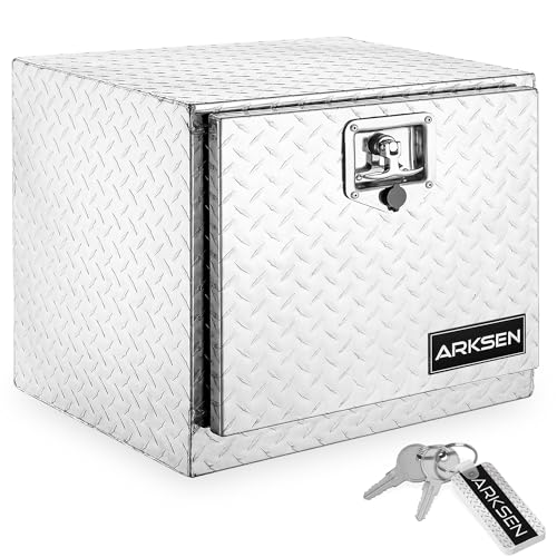 ARKSEN 18 x 17 x 18 Inch Underbody Tool Box, Heavy Duty Aluminum Diamond Plate Waterproof Square Storage Organizer Chest with T-Handle Lock & Keys for
