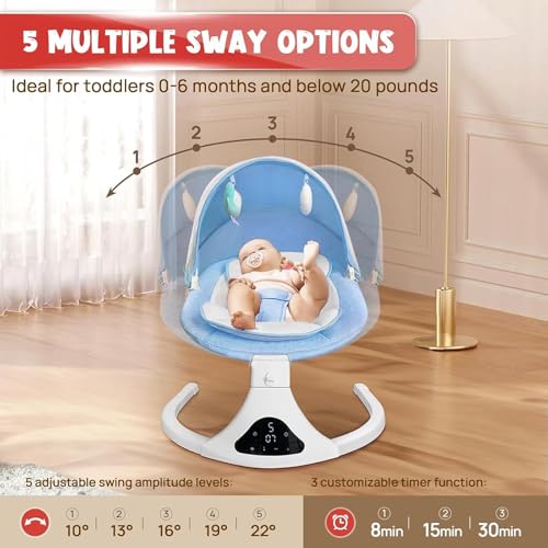 image for RIVIPLOU Smart Bluetooth Baby Swing with Remote Control - 5 Speed Gent