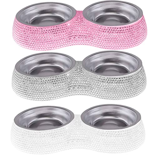 Ciotole per cani, SAVORI 320ml / 4,5 oncia a mano con strass scintillanti in acciaio inox Ciotole per animali domestici doppia alimentazione per acqua per cani per cuccioli gatti (Rosa)