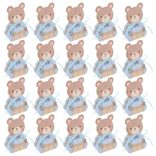 UKCOCO 50 Boîtes à Dragées pour Shower Ours Bleu Pliables en Papier Mini Boîtes Présents pour Fête D’anniversaire Bébé Coffret Souvenir 3d Ours pour...