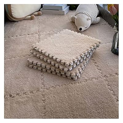 12"X12" Plush Interlocking Carpet Tiles, 10Mm Thick Foam Mat, Puzzle Play Mat, Soft Crawling Playing Floor Mat, Anti-Slip and Anti-Fall,Light Coffee,60Pcs