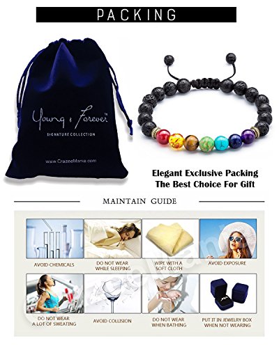 Image of Young & Forever Full Intention 7 Chakra Healing Crystal Stone Bracelet for Men & Women - Natural Gemstone Reiki Prayer Beads for Anxiety Relief, Meditation & Positive Energy