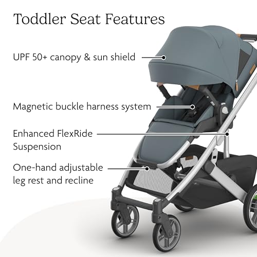 Image of UPPAbaby Cruz V3 Stroller - from Birth + Car Seat Compatible - Full-Size, Reversible Seat - Infant Insert, Bug and Rain Shields Included - Callum (Stone Blue /Silver Frame /Sand Leather)