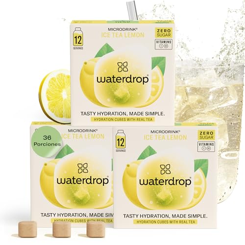 waterdrop® Microdrink, Té Frio LIMÓN, 36 Pastillas Saborizantes Para Agua SIN AZÚCAR, Té VERDE, Con VITAMINAS, Refresco Instantaneo Sin Calorias, Infusiones Variadas Polvo, Ice Tea