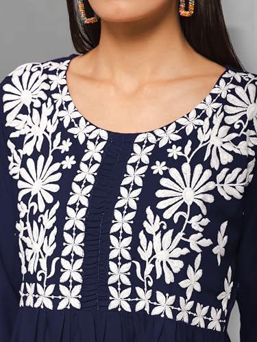 Image of Winza Designer Rayon Chikankari Embroidered Short Kurti | Plus Size Kurta Tunic Top
