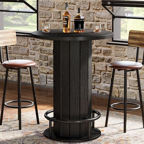 Tribesigns Round Bar Table, 39.4" H Wood Bistro Pub Table with Metal Ring Footrest for Dining Coffee Cocktail Living Room, Small Space, Black (Only Table) by Tribesigns - Image 9