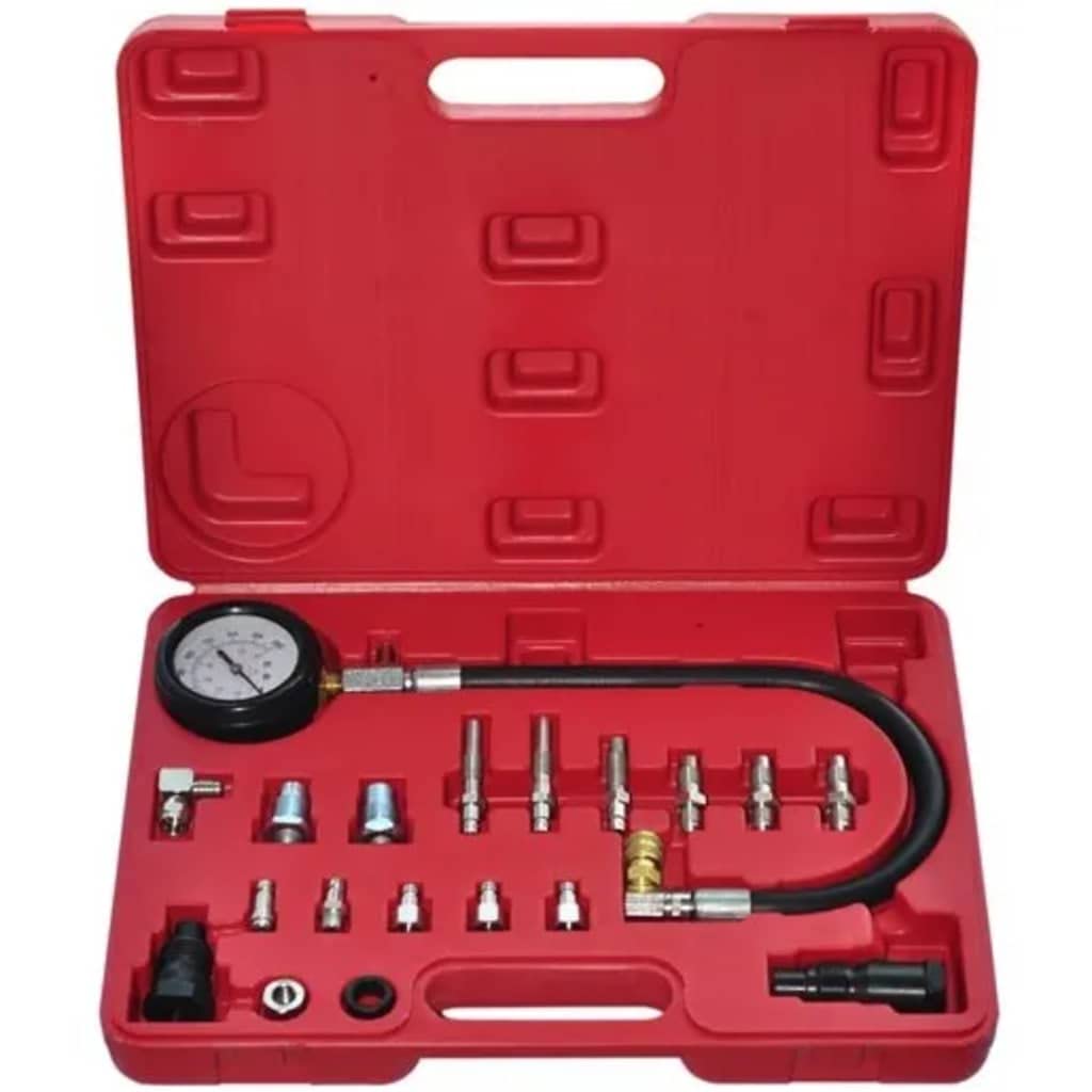 Set di 20 tester di compressione per motori diesel 0-70 bar, tester di compressione con adattatori per candele di accensione e iniettori, tester di perdita di pressione per auto in valigetta degli