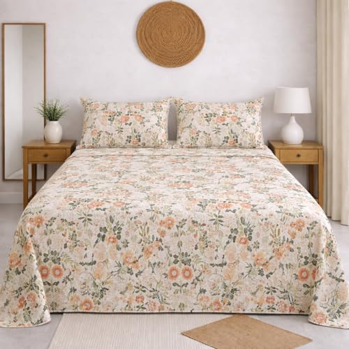 Image of DECORUM Cloud Cotton Double Bedsheet Floral Print with 2 Pillow Covers | 244 TC | Ultra Soft Feel | Premium Comfort | Breathable & Skin Friendly | for Bedroom (90 x 90 Inches)