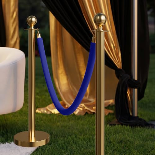 Image of 2PCS Blue Velvet Stanchion Ropes 5 Ft Crowd Control Ropes Barrier with Gold Hooks for Party Supplies,Photobooth Accessories, Prom,Birthday,Business,Wedding, Museums