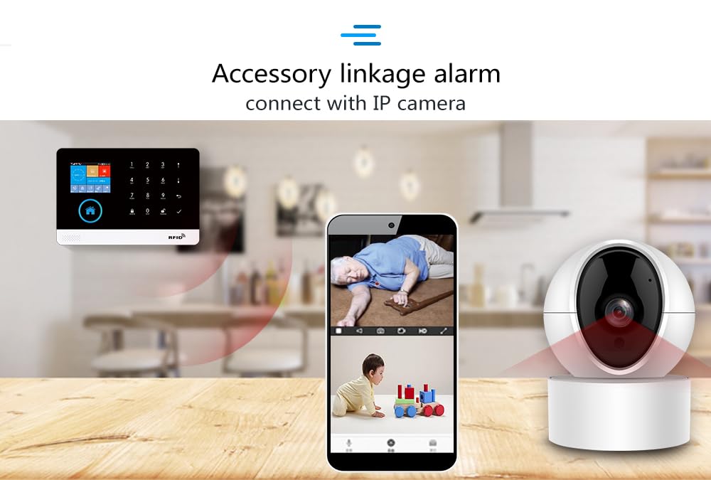 Sistema di allarme domestico wireless intelligente con controllo WiFi, kit di 8 pezzi (rilevatore di movimento, sensore di porte Window, remoto, siren) per casa, appartamento. Lavora con Alexa.