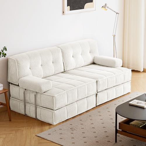 Wumagin Sofa Cama 2 Plazas 6 en 1 Nest 2 162 x 98 x 89 cm, Sofá de Salón Cheslong Convertible en Aofá Cama Portátil 206 x 160 x 20 cm, Sofá Cama Chaise Longue (Blanco)