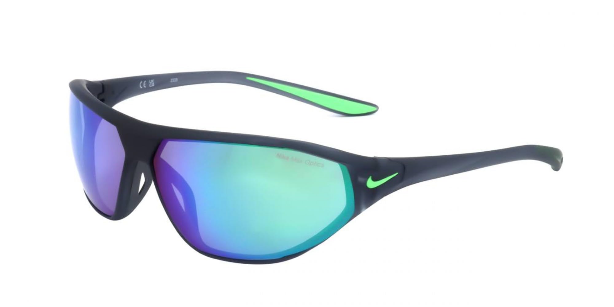 Nike AERO SWIFT M DQ0993 021 Matte Dark Grey/Grey/Green Sunglasses Unisex Iniettato, Modified Rectangle, 65