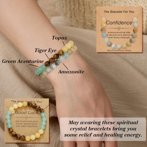 BOMAIL 9 PCS Healing Crystal Bracelets for Women 8 MM Natural Stone Beaded Bracelet Protection Anxiety Spiritual Stretch Bracelet for Women Men3