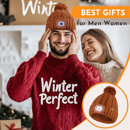Bonnet LED rechargeable USB avec pompon marron taille unique - 7