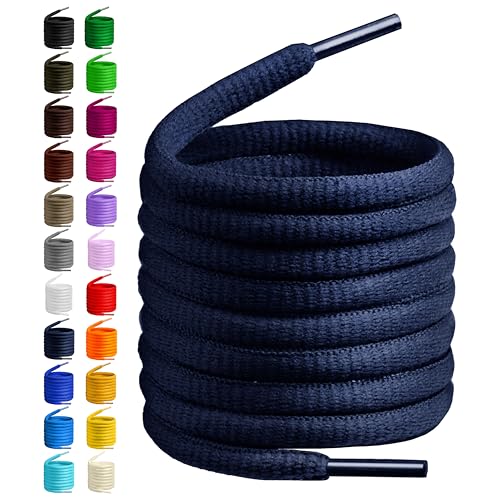 Birch Oval Shoelaces 27 Colors Half Round 1/4' Shoe Laces 4 Different Lengths (45.5'(115cm) L, Navy)