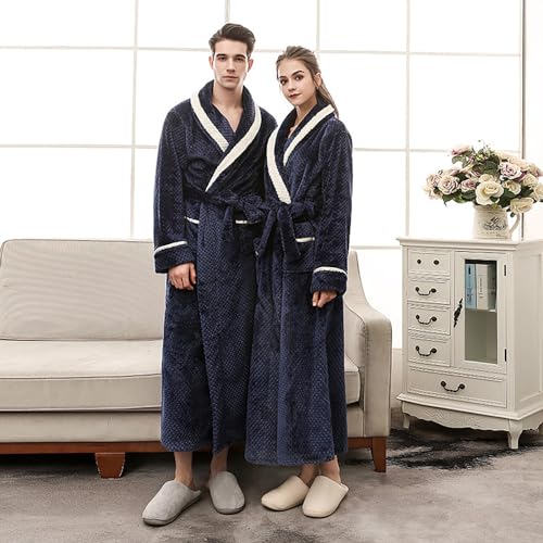 TAIAOJING His and Hers Robes Flannel Long Length Matching Robes for Couples Warm Thickened Bathrobe Plus Size Shower Robe2