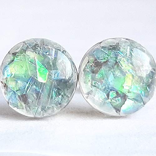 Grey Opal Button Stud Earrings - 10mm - Hypoallergenic Titanium Posts