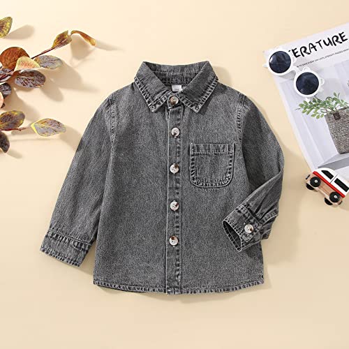 Toddler Girls Windproof Long Sleeve Denim Jacket Lapel Button Down Dress Shirts Little Boys Stylish Comfy Outwear4