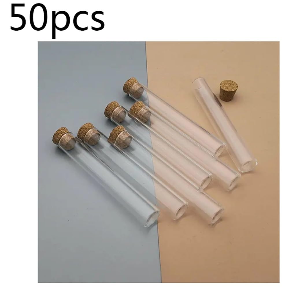 Reagenzgläser aus klarem Glas, Glas-Reagenzgläser mit Korkstopfen, flachem Boden, 12 x 75 mm, 20/50/100 Stk(50pcs)