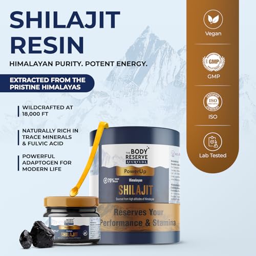Image of The Body Reserve Shilajit For Men 20gm Shilajeet Resin 500mg /Serving, 40 Servings More Than 75% Fulvic Acid, Purity Certificate Inside Box Sourced From Himalayas 19,000Ft, Shilajit Resin For Men Women 100% Ayurvedic