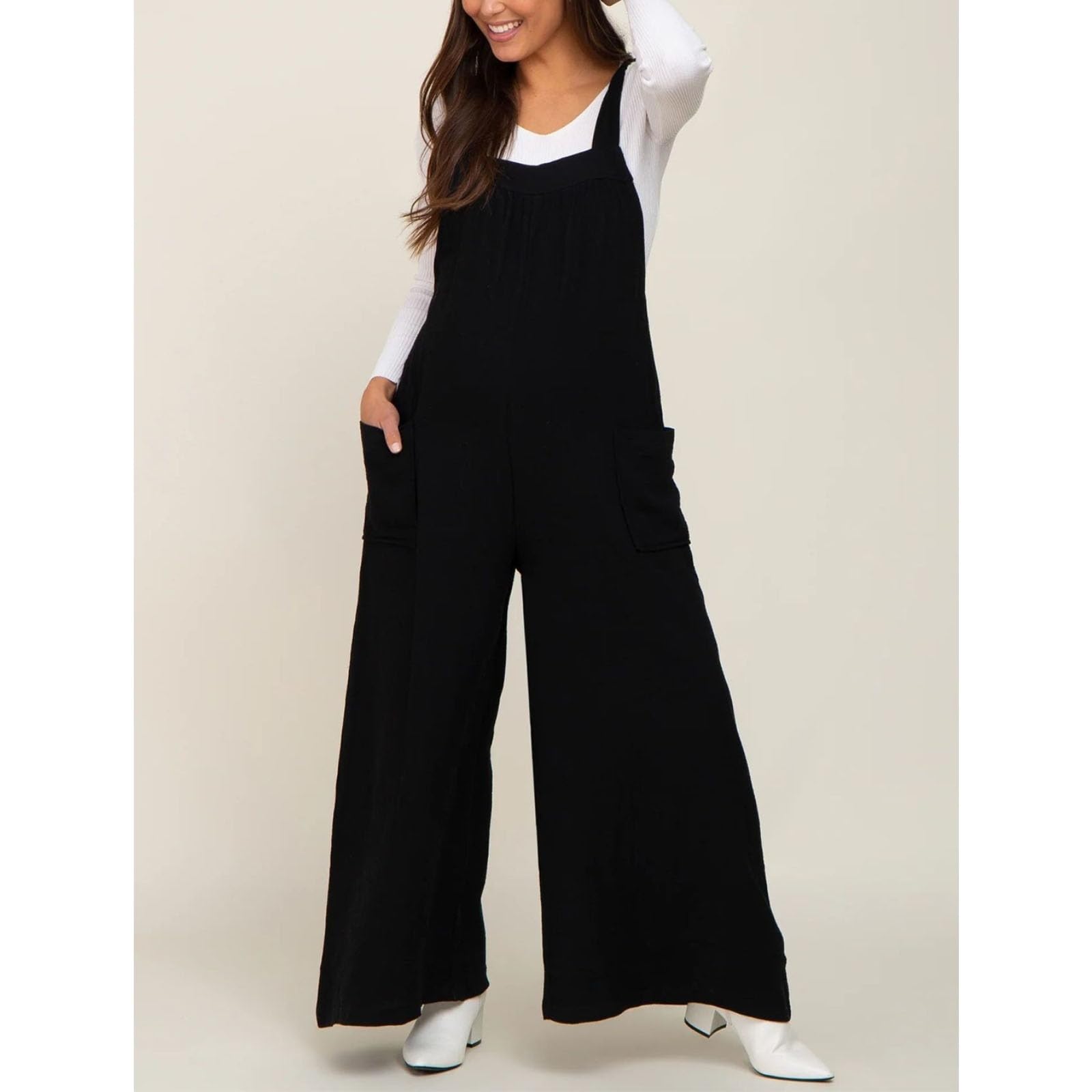 Mono de Maternidad para Mujer Algodón Lino Cómodo Mono Mujer Elegante Peto Jumpsuit Primavera Pantalones Tallas Grandes Holgados de Pierna Ancha Pantalones Largos Casual