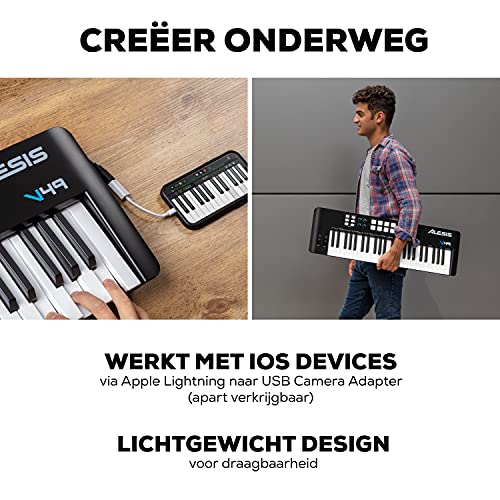 Alesis V49 MKII – USB MIDI Keyboard Controller met 49 aanslaggevoelige toetsen, 8 full-level pads, arpeggiator, pitch… - Image 6