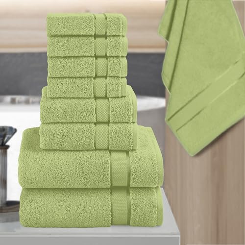 Image of Elegant Comfort Premium Cotton 8-Piece Towel Set, Includes 4 Washcloths, 2 Hand Towels and 2 Bath Towels, 100% Turkish Cotton - Highly Absorbent and Super Soft Towels for Bathroom, Sage