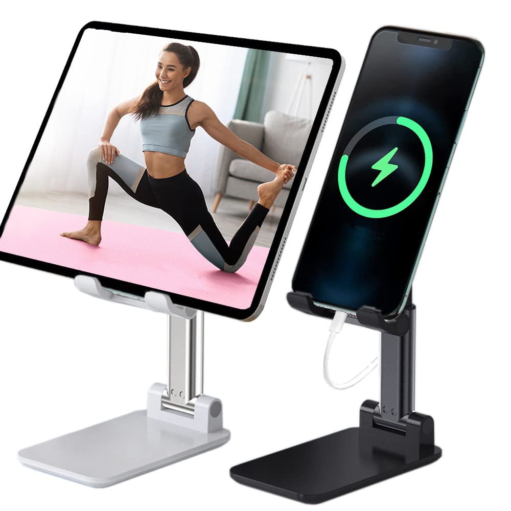 Meetuo2 Pcs Cell Phone Stand, Adjustable Angle Height Phone Stand for Desk, Fully Foldable/Portable Phone Holder, Compatible for iPhone 14/13/12/Smartphones