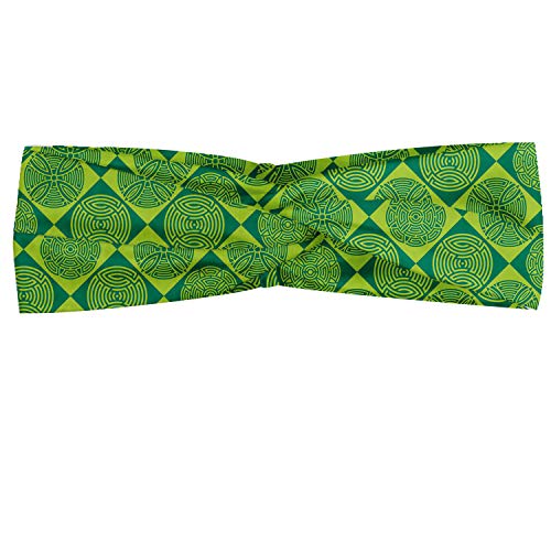 Ambesonne Abstract Headband for Women, Rhythmic Diagonal Squares Tribal Motifs in Mother Nature Tones Illustration, Elastic Comfy Hair Accessory Knotted Head Wrap Everyday Use, XS-S, Jade Green image 3