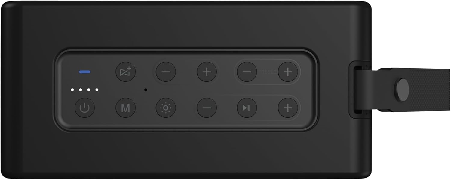 AT&T Essentials Retro 80W Bluetooth Speaker, IPX6 Waterproof, Bluetooth 5.3, LED Light Modes, Bass & Treble Control, 12H Battery, USB-C Charging, Outdoor & Indoor Use, Home Audio System - Black - Image 3