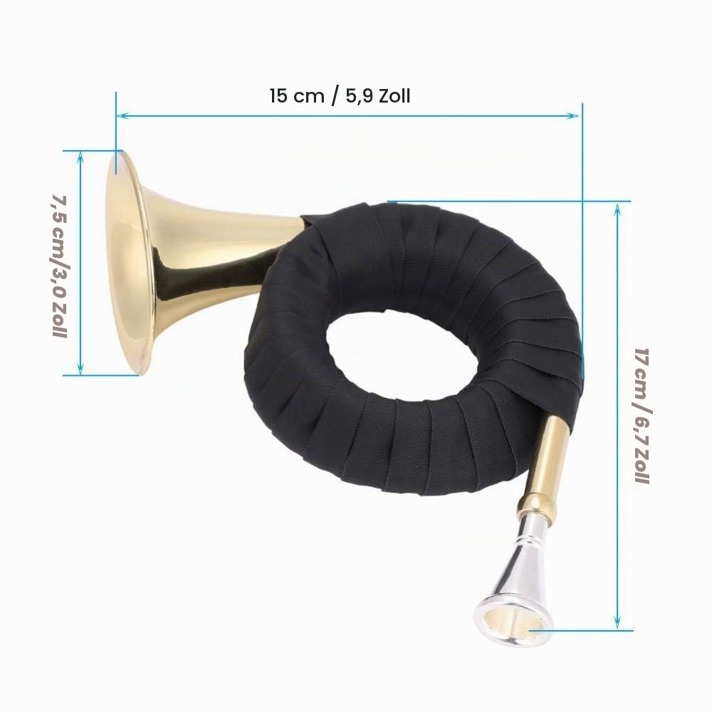 Bb Jagdhorn, Messing Jagdhorn Mini leichte tragbare Horn Messing Instrument Set mit Aufbewahrungstasche sauberes Tuch und Halterung