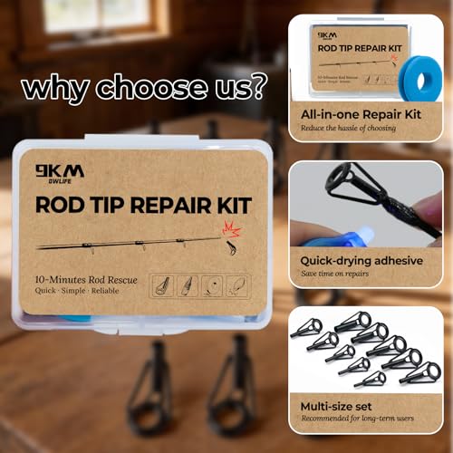 Image of 9KM DWLIFE Fishing Rod Tip Repair Kit, Black Stainless Steel, Wear Resistant Ceramic Ring, Guide Replacement 25 /35 /45 /60 /65pcs