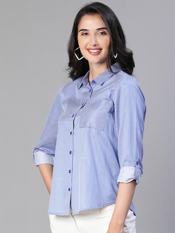 Image of oxolloxo Women Soild Collared with Chect Pocket Cotton Shirt
