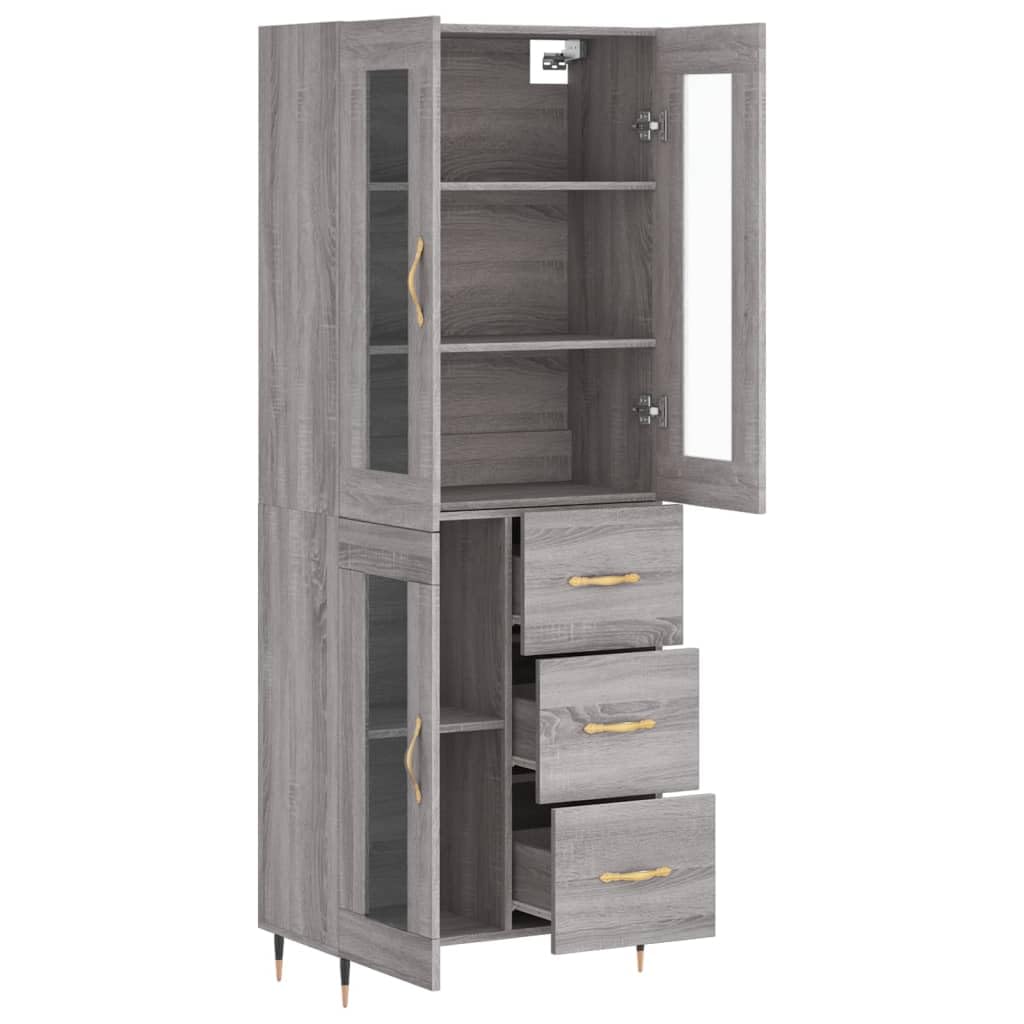Générique Bufet wysoki szary 69,5x34x180 cm z drewna inżynieryjnego, wąski mebel do salonu z metalowymi drzwiami i nogami, duża przestrzeń do przechowywania