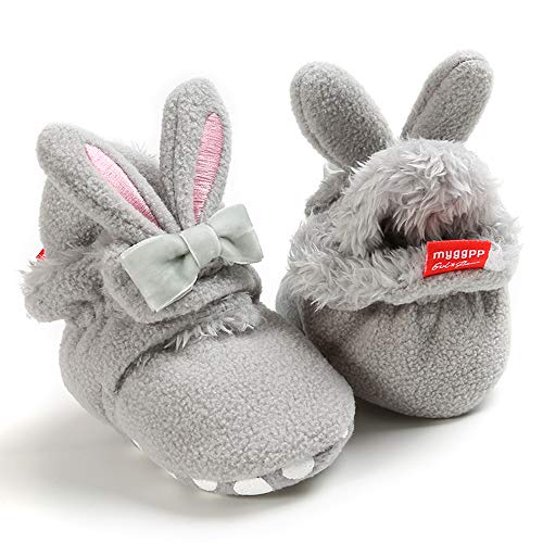 Timatego Newborn Baby Boys Girls Cozy Fleece Booties With Grippers Stay On Slipper Socks Infant Toddler Crib Winter Shoes For Boys Girls, 0-6 Months Infant, 09 Grey Baby Booties #TOP3