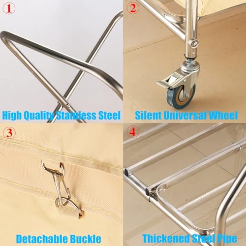 Panier à linge pliable à roulettes en acier chariot durable hôtel - 4