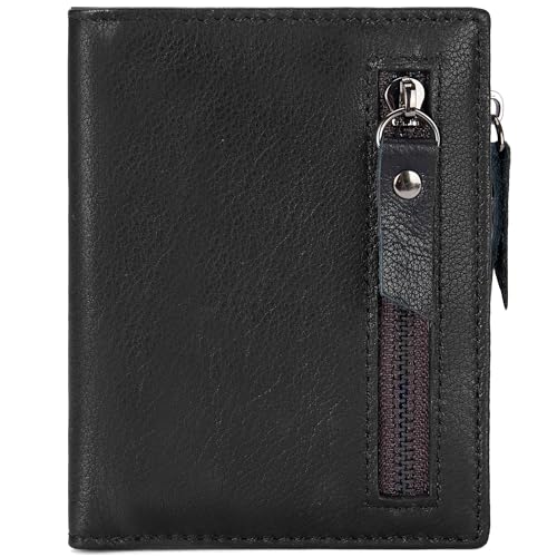 Real Leather Wallet for Men Women Bifold Compact Card Holder, Slim Purse with Zipper Coin Pocket, ID Window2