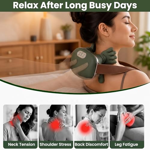 Image of 4D Bionic Heated Neck & Shoulder Massager | Wireless Portable Shiatsu Back Massager | Deep Tissue Kneading with Human Hand Simulation | 3 Intensity Levels & 2 Heat Modes for Home & Travel Use