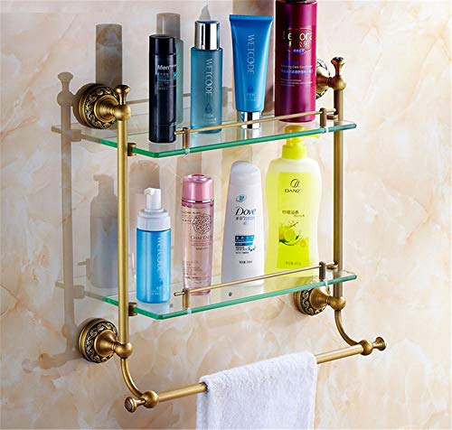 Preisvergleich Produktbild Amgend Badezimmerzubehör Antik Messing Kollektion, Glasregal Mit Handtuchhalter, Europäischen Luxus London Stil Für Home Organizer