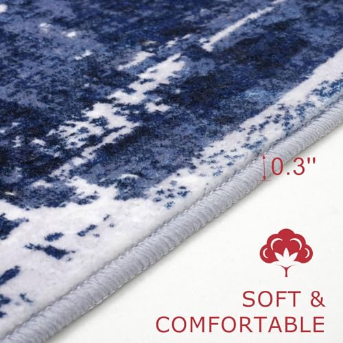 KOZYFLY Modern Abstract Runner Rug 2x6 Navy Blue Runners for Hallways Kitchen Rug Non Slip Washable Carpet Rug Runner Laundry Mat with Soft Low Pile for Entryway Bathroom Bedroom Kitchen