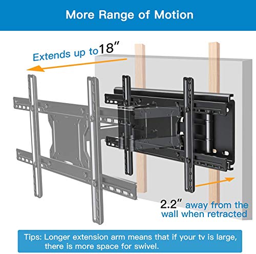 TV Wall Mount Bracket Full Motion- Fits 16”, 24” Wood Studs Articulating Swivel TV Mount for 37-75 Inch LED, LCD, OLED, Flat Screen TVs - Weight up to 132lbs - VESA 600x400mm PERLESMITH