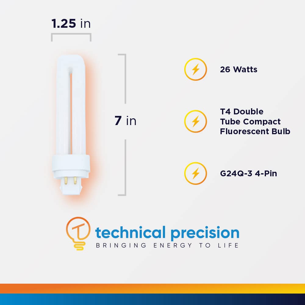 26W CFL Bulb Replacement for Cooper Lighting Plc-26w Light Bulb by Technical Precision - T4 Double Tube Compact Fluorescent Bulb - G24Q-3 4-Pin Base - 6500K Daylight - 1 Pack