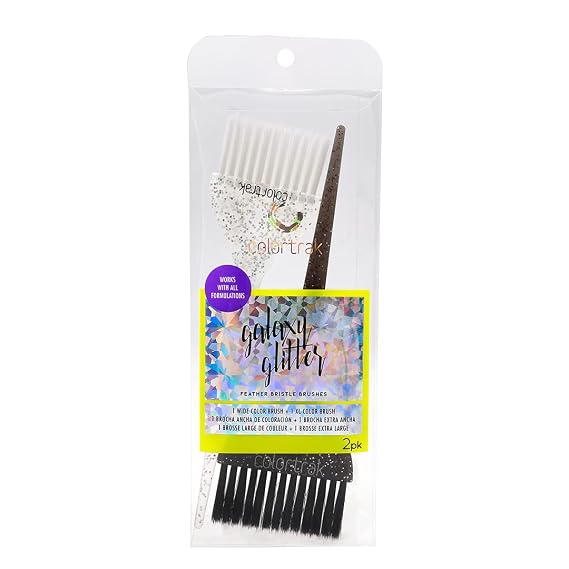 Colortrak Galaxy Glitter Hair Brush Set, 2 Piece | For Highlighting & Coloring Hair Sections, 2.5 Wide Soft Bristle & 3 Wide Stiff Bristle Application Brushes