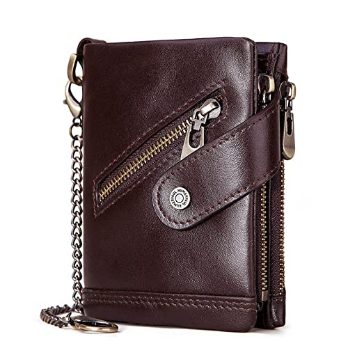 Portefeuille anti RFID en cuir avec chaîne pour éviter les pertes