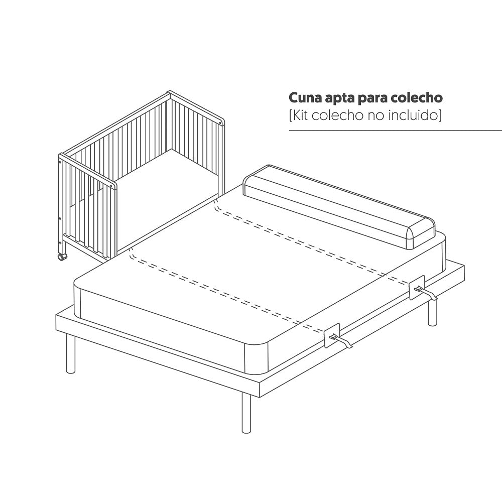 Interbaby Cuna Bebé Colecho Convertible 124x63 cm | Cuna Evolutiva de Madera con Lateral Abatible, Altura Regulable y Ruedas con Freno | Cuna Convertible en Escritorio y Sofá | Blanca Bear Basic