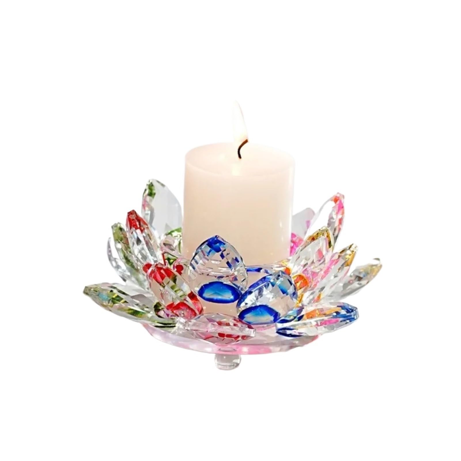 Lotus Candle Holder Crystal Clear Figurines Tealight Candlestick Home Ornament Glass Everlasting Lamp Base Party Decor(Color2)