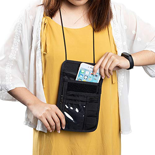 Image of EXCELLENT ELITE SPANKER Passport Holder Nylon Neck Pouch RFID Blocking Travel Neck Wallet ID Card Organizer Pouch with Neck Lanyard(Black)