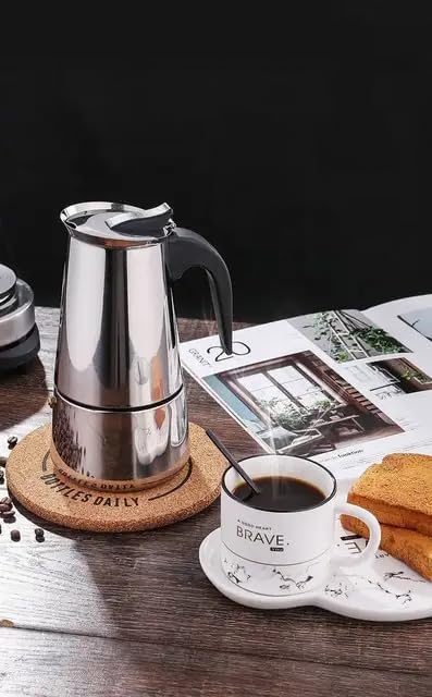 Image of Espresso Maker Stainless Steel 6 Cup 300ml Gas Compatible Glass Ceramic Home Office Mocha Pot (6 x 300 ml)