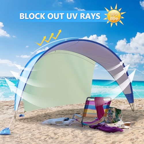 TOBTOS Beach Tent Sun Shelter with UPF50+ Protection, 11.5' x 10.5' Beach Canopy Fit 4-6 Person, Outddor Camping Sun Shade with 6 Sandbags for Beach, Backyard, Picnic - Image 4