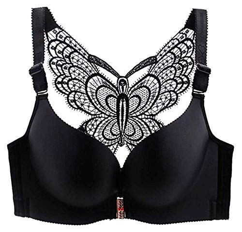 Ohrwurm Plus Size Front Close Bra Wirefree Push Up Bra Front Close Bra (Black 40DD)